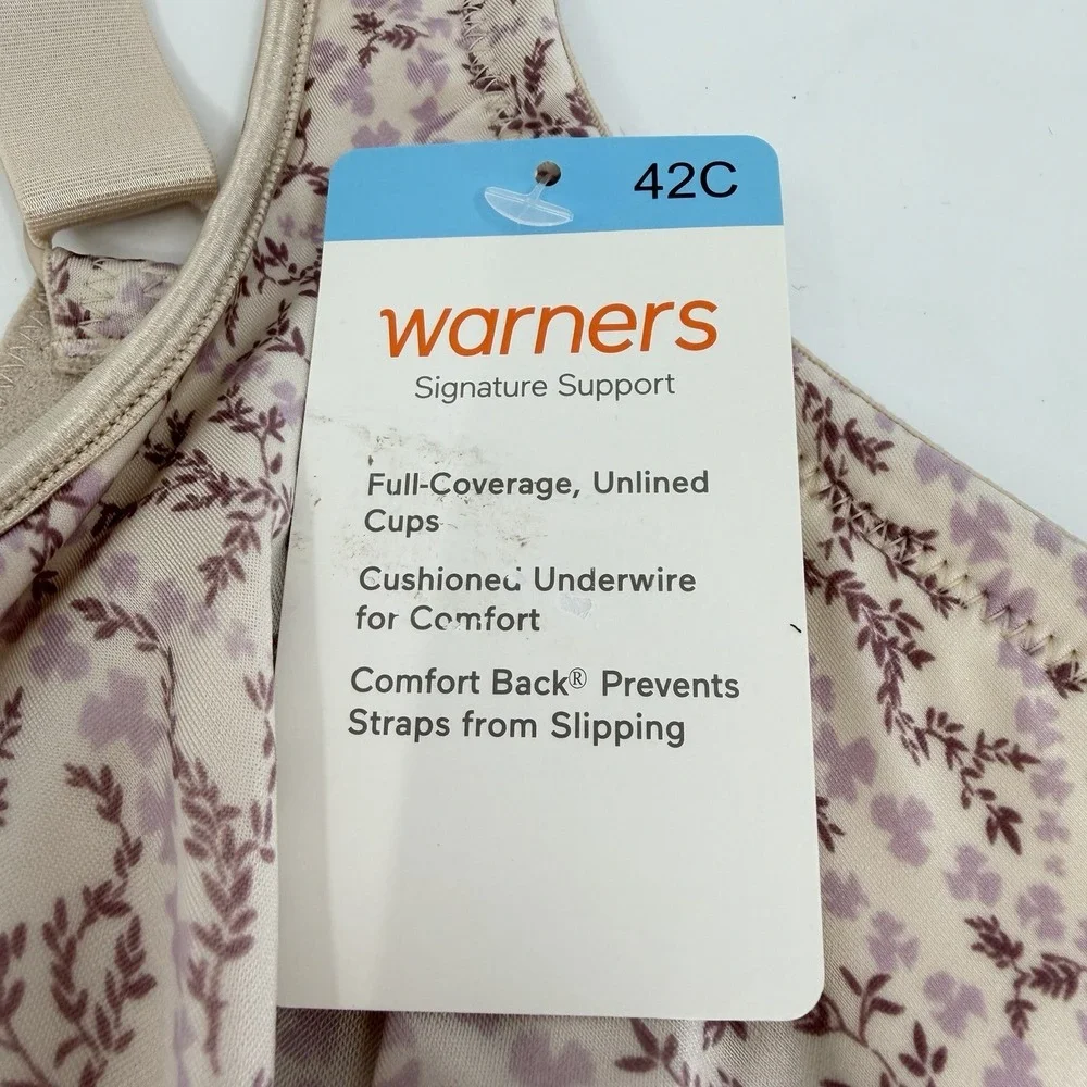 New Warner's Cream Floral‎ 35002A-280 Comfort Underwire Bra 42C